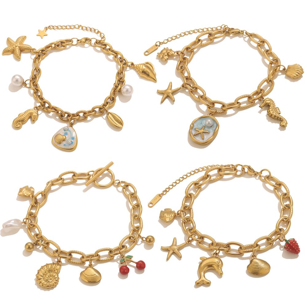GIOIO Stainless Steel Starfish Seashell Bracelet Gold-Plated Pendant Bracelets For Women Jewelry Waterproof Trendy Jewelry Gift