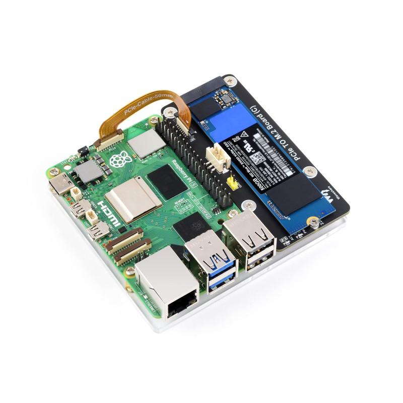 PCIe to M.2 Adapter Board (C) for Raspberry Pi 5, Supports NVMe Protocol M.2 Solid State Drive, High-speed Reading/Writing