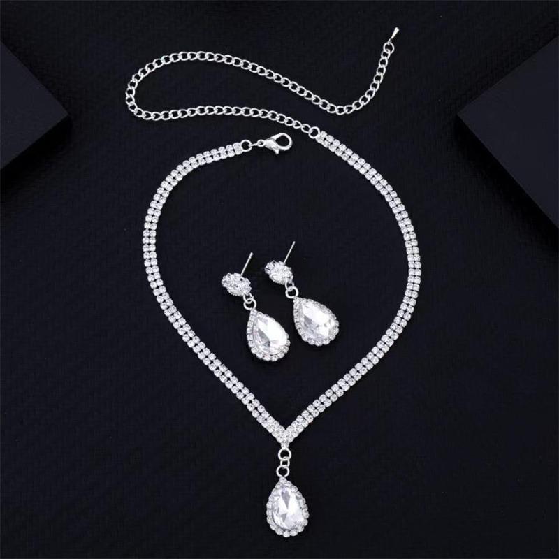 Customizable Water Drop Necklace Set Bridal Banquet Light Luxury Fringed Necklace Versatile Full Diamond Neck Chain Customization