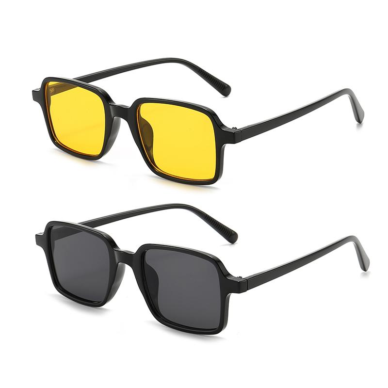 

2Pcs Fashion Retro Rectangle Frame Sunglasses Uv400 Summer Vintage Leopard Yellow Lens Classic Travel Outdoor Sun Shade Glasses
