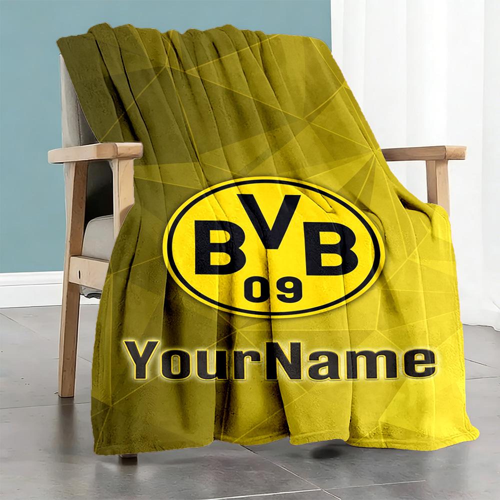 Borussia Dortmund Personalized Text Blanket Throw Customizable Blanket Comfortable Perfect for Seaside Office Chair Picnics Sofa