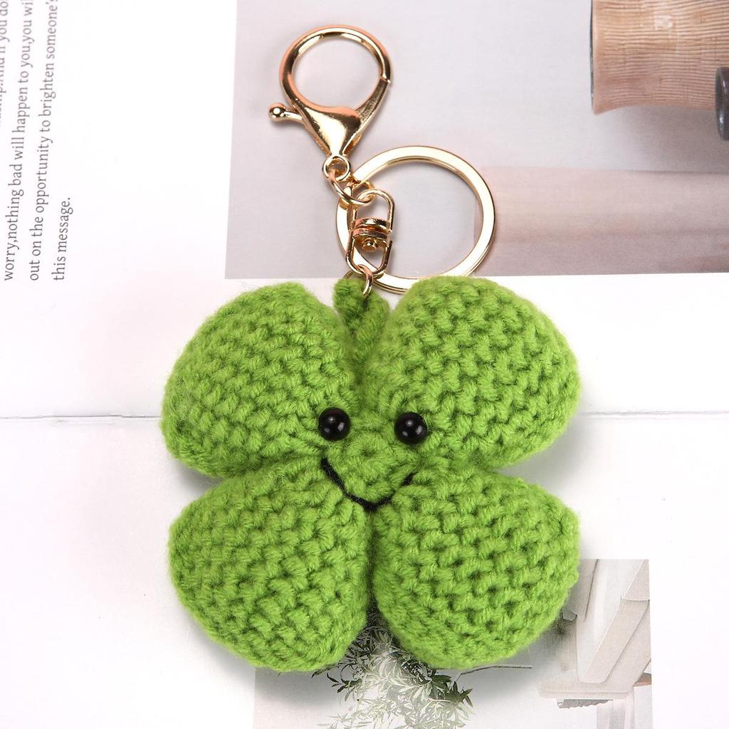 Hand-Crocheted Colorful Four-Leaf Clover & Heart Keychain Bag Charm