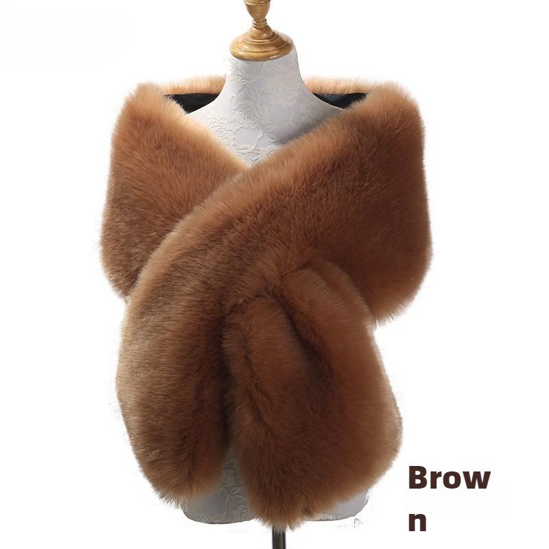 Autunno Inverno di Alta Qualità Lungo Nuovo Pelliccia Sintetica Capelli di Volpe Abito da Sposa da Sera Ispessito Scialle Grande Mantella sciarpa Sciarpa da Donna