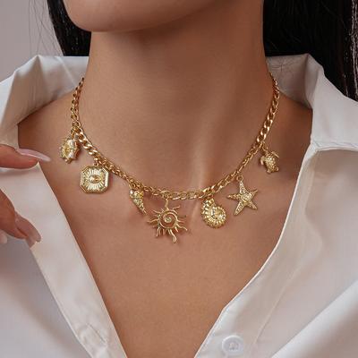 European and American Round Conch Starfish Unique Temperament Fashion High-end Necklace 2025 Beach Vacation Girl Zircon Gifts