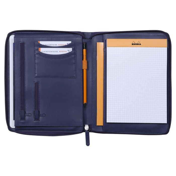 Mallette de rangement - rhodia - 168104c - similicuir bleu nuit - compatible a5 - finitions haut de gamme