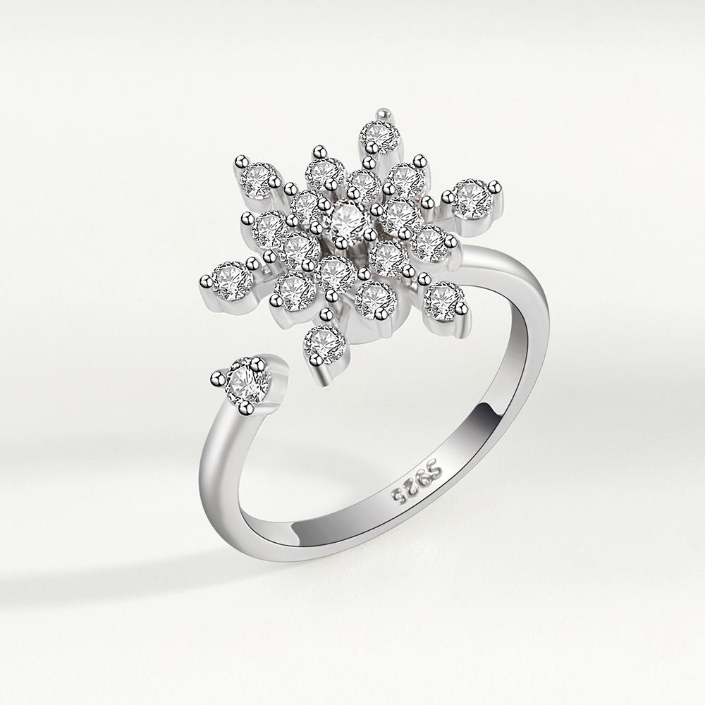 New Rotating Ring Relieves Anxiety Flower Ring Set Decompression Zircon Ring