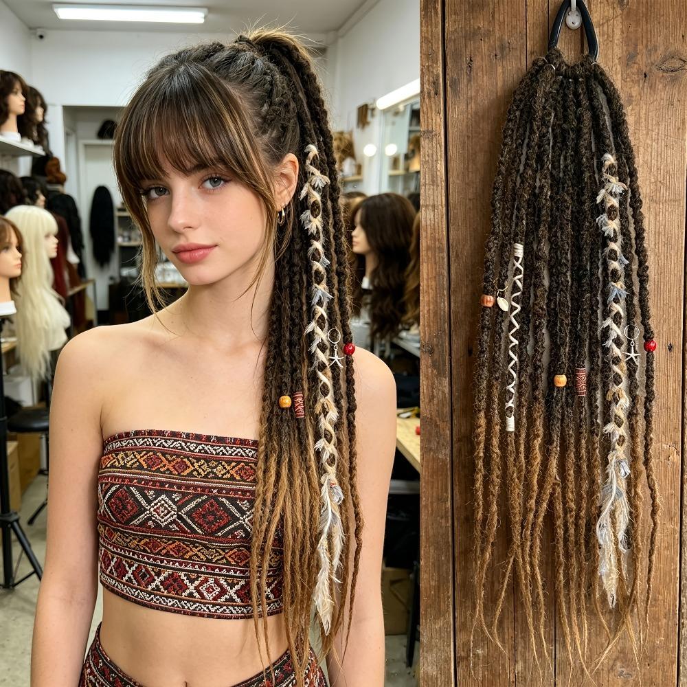 Ombre Women's Braided Wigs Synthetic Twist Braid Hairpiece Textured Dreadlock Ponytail for Women