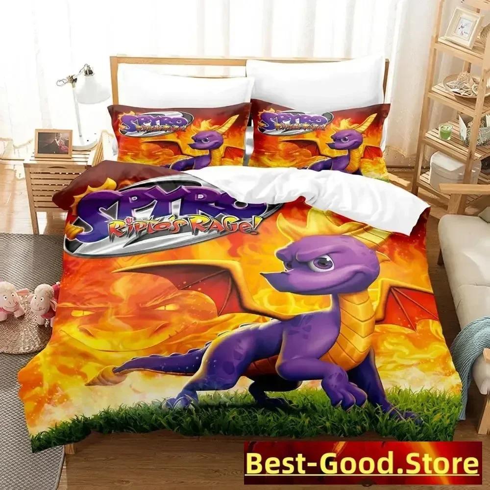 Set Biancheria da Letto Spyro Reignited Trilogy Copripiumino Lenzuolo Set Letto Stampato Federa Letto Matrimoniale Queen King Size Piumone Camera da Letto