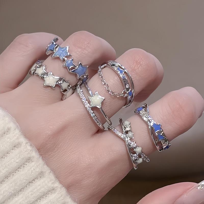 Light Luxury Zircon Double-Layer Star Opening Ring, Women'S Niche Design Drop Glaze Ring, High-End Fashion Personalized Ring