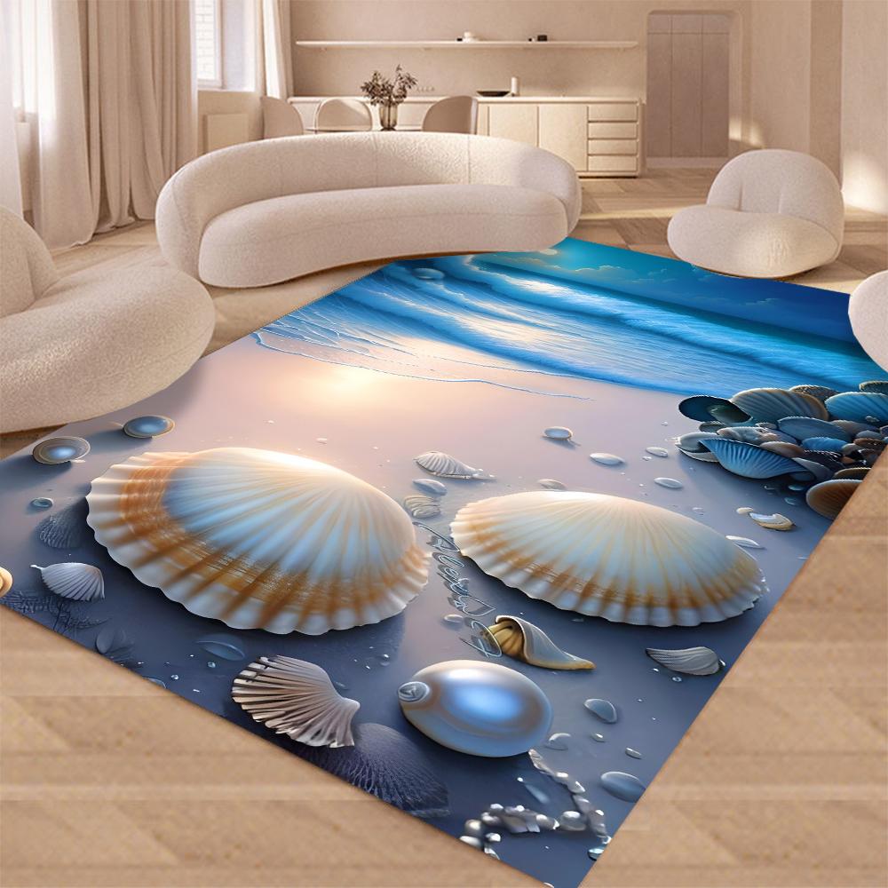 New Starfish Beach Shell Sea Star Sand Carpet Rug for Living Room Bedroom Home Sofa Decoration,Kids Play Non-slip Floor Mat