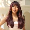 Long WIne Red Wigs Wavy Curly Synthetic Wigs with Bangs High Temperature Fiber Wigs Full Hair Wig for Women Daily Cosplay