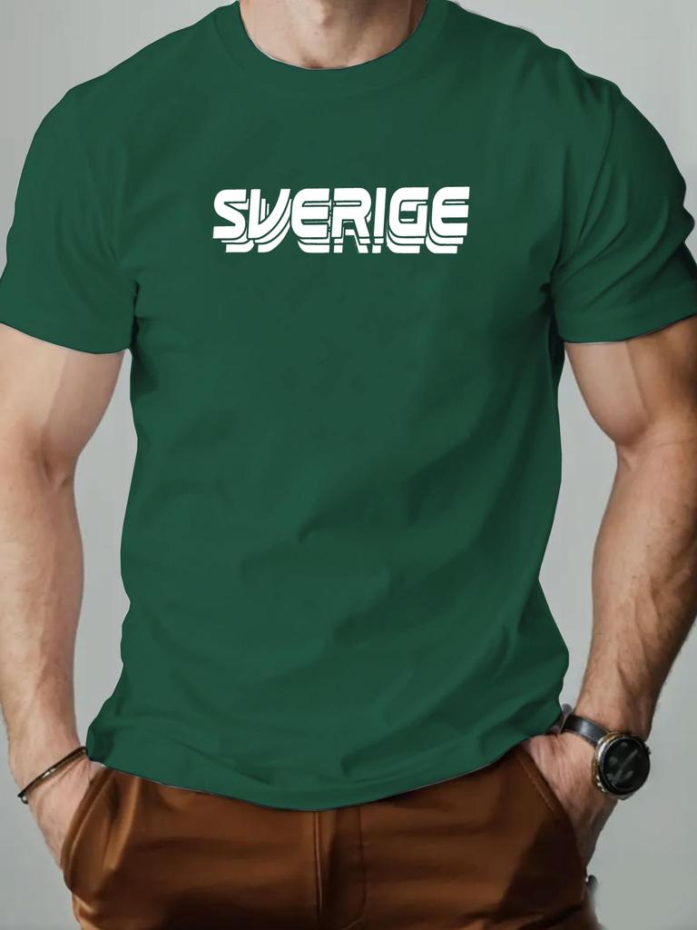 T-Shirt Herren 100% Baumwolle Englischer Buchstabe Sverige Print Rundhalsausschnitt Atmungsaktiv Übergroßes T-Shirt Lässige Mode Hochwertige Kleidung