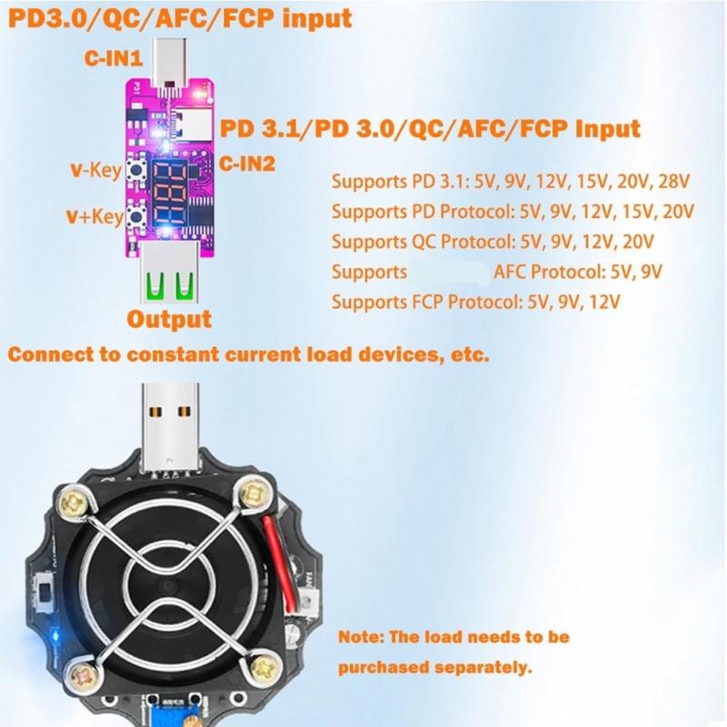 Type C Voltage Current Tester Double Input PD3.1 28V Starts & Multifunctional Power Detectors Suitable for Factory Test
