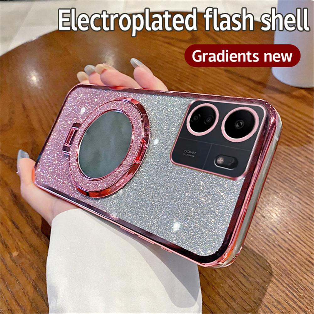 Gradient Glitter Mirror Ring Stand Phone Case For Xiaomi Redmi A3 13C 12 12C 10 10C 10A 9 9C 9A A1 Plus Soft Silicone Back Cover