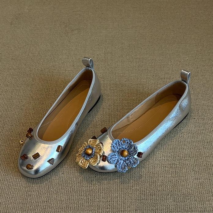 

2025 new niche design Diy flower willow nails Mary Jane single shoes women s leather versatile shallow mouth flat bottom single 40 серебряный