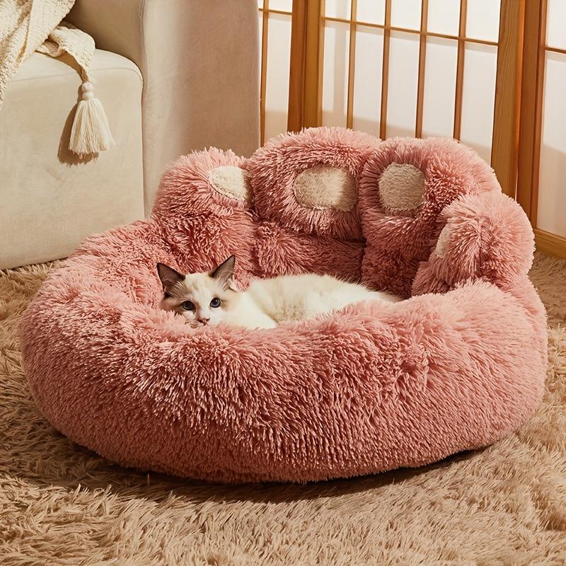 Bärenpfote Haustierbett Warmes Plüsch Beruhigendes Donut-Bett für Mittlere Hunde Katzen, Anti-Angst Welpen Katze Kissenmatte Winter Weiches Rundes Bett