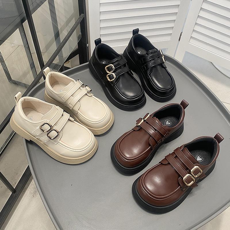 Students Leather Shoes British Style Retro Kids Flat Shoes Double Hook&loop 2025 New Children Uniform Shoes Non-slip Soft Sole