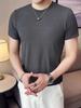Korean Style Teen Boys' Slim Fit Striped Ice Silk T-shirt - Short Sleeve Round Neck Pullover