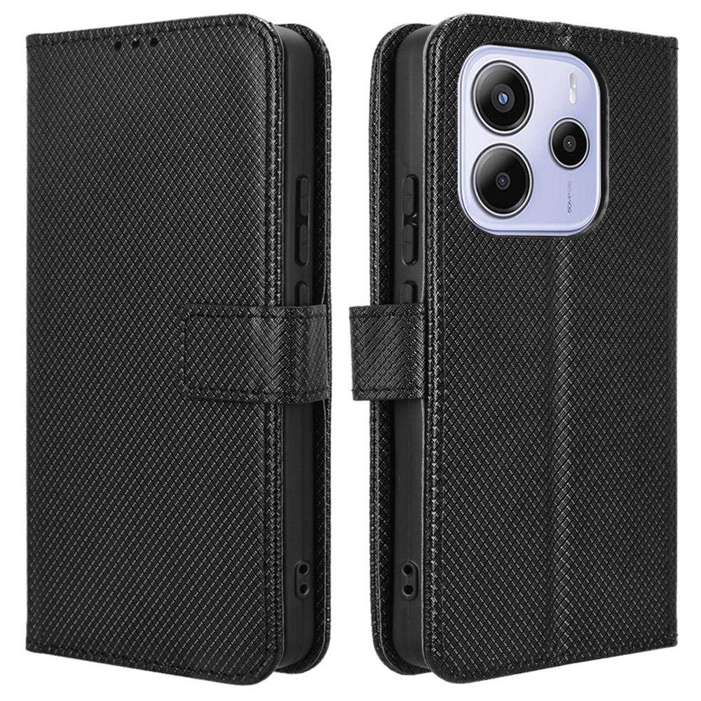 For Xiaomi Redmi Note 14 4G (163.25x76.55x8.16mm) Case PU Leather Diamond Texture Wallet Phone Cover