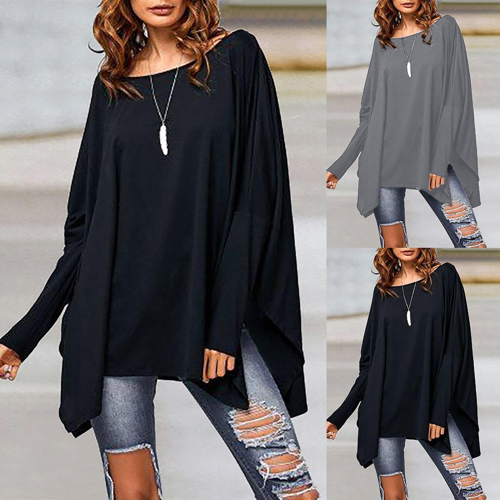 

Женская однотонная рубашка с длинным рукавом, футболка с нерегулярными топами больших размеров
