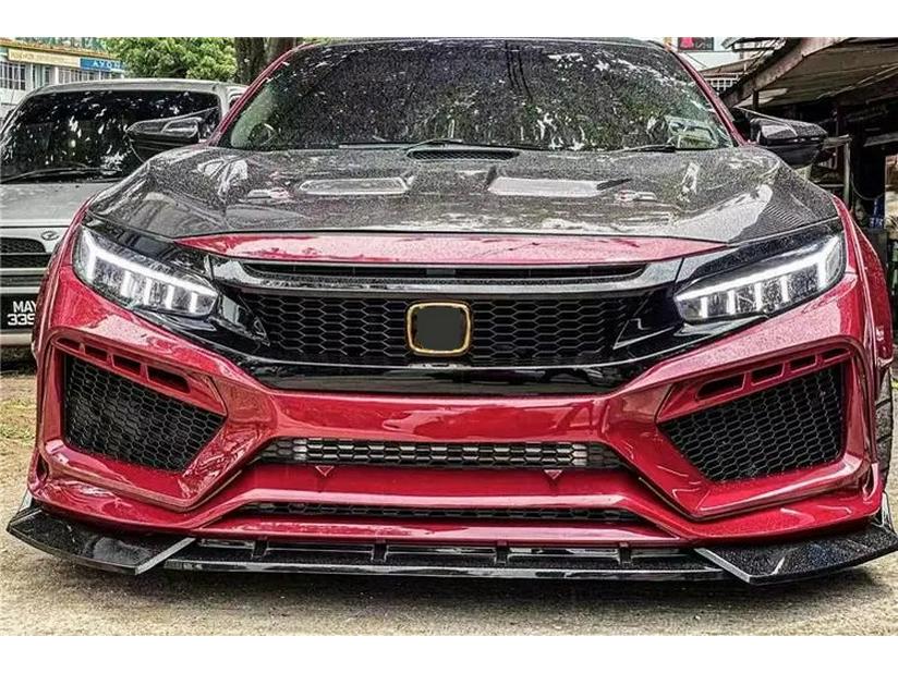 Civic RS Models (16-21) Track Wide Body Kit: FC450 Front Lip, Rear Spoiler, Rear Diffuser, Side Skirts, Roof Spoiler.