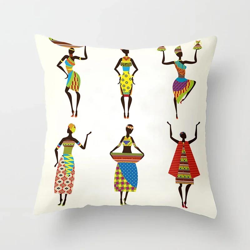 Home Decor Pillowcase African Style Pattern Sofa Decoration Cushion Cover Pillowcase Polyester Throw Pillow Funda De Almohada