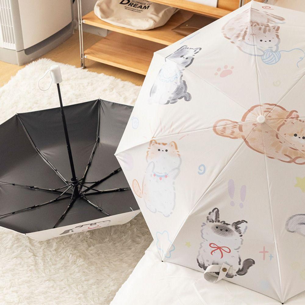 UV Protection Cartoon Cat Umbrella 3-Ribs Folding Sun Umbrella Cat Sun Protection Umbrella  Travel