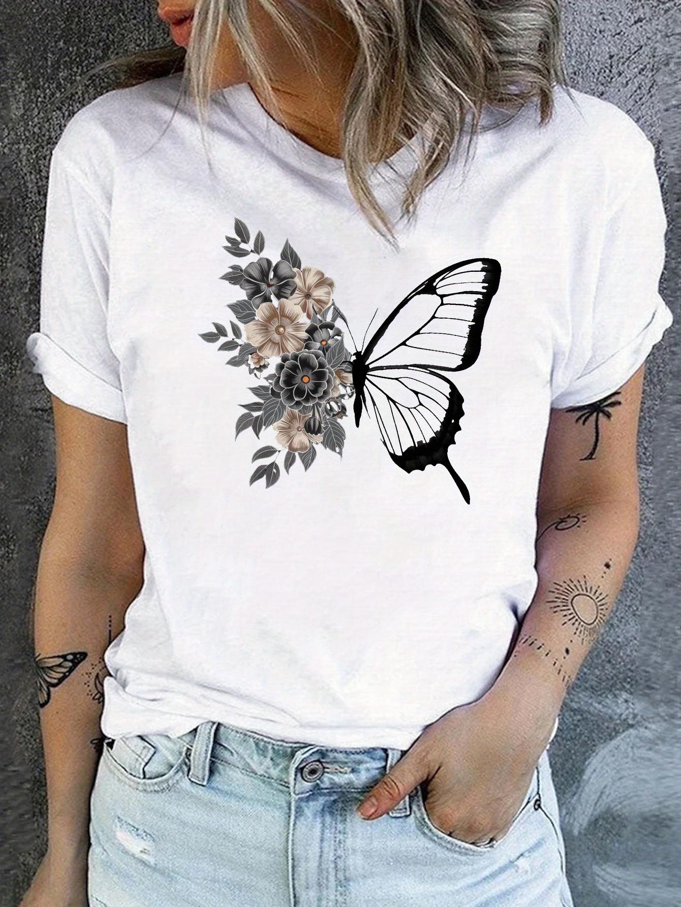 Butterfly Floral Print Graphic T-shirt XXXXL