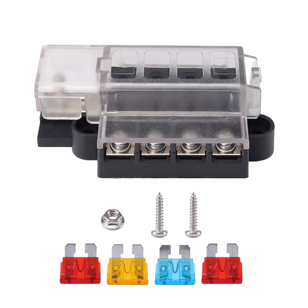 Universal 4 Ways Blade Fuse Block Box 12V 24V High Quality Fuses Box 1 in 4 Out Car Fuse Holder Box Marine Auto Fuse Connector чёрный