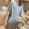 Korean Style Summer Plus Size T-Shirt Dress with Tie Waist and Knee-Length Skirt