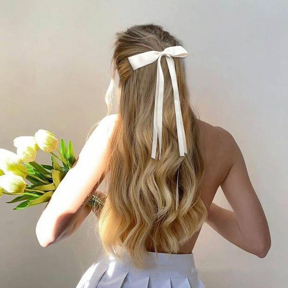 Long Tassel Balletcore Bow Hairpin Barrettes Bowknot Ribbon Hair Clip   Female Hair Accessories
