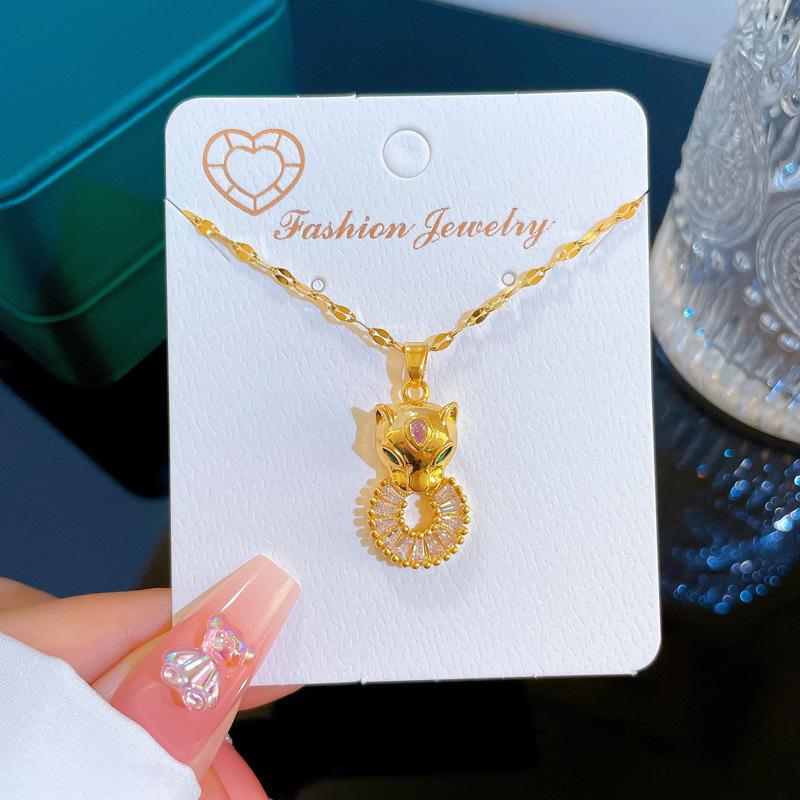 Titanium Steel Light Luxury Leopard Head Biscuits Zircon Light Luxury Design Versatile Korean Style Niche Design Live Necklace