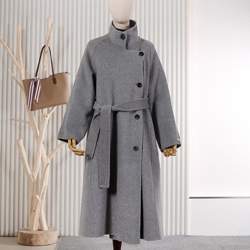 Loose Belt Long Wool Coat Double-sided Woolen Coat Thin Women Woolen Coat Women