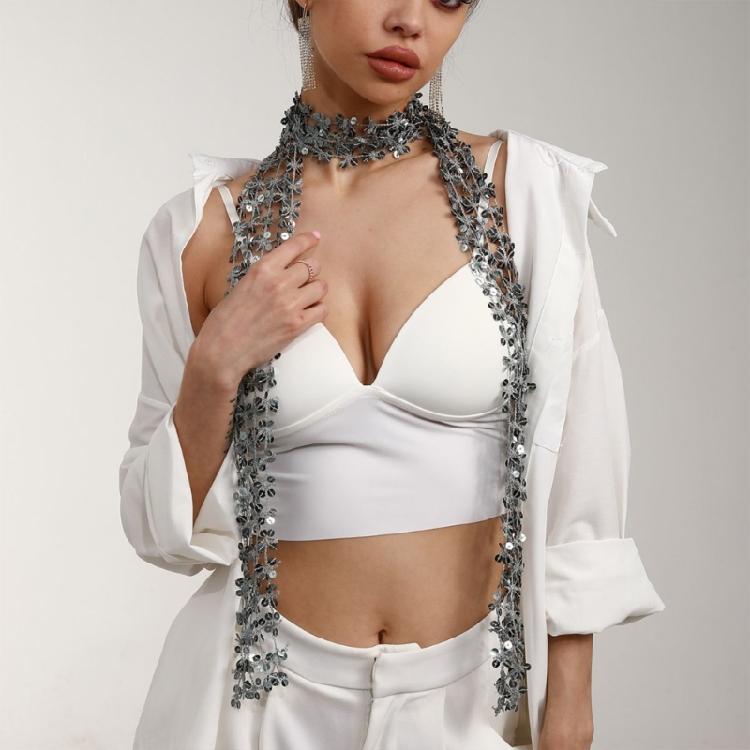 Woman Masquerades Sequins Scarf Outdoor Decorative Blingbling Sequins Collar