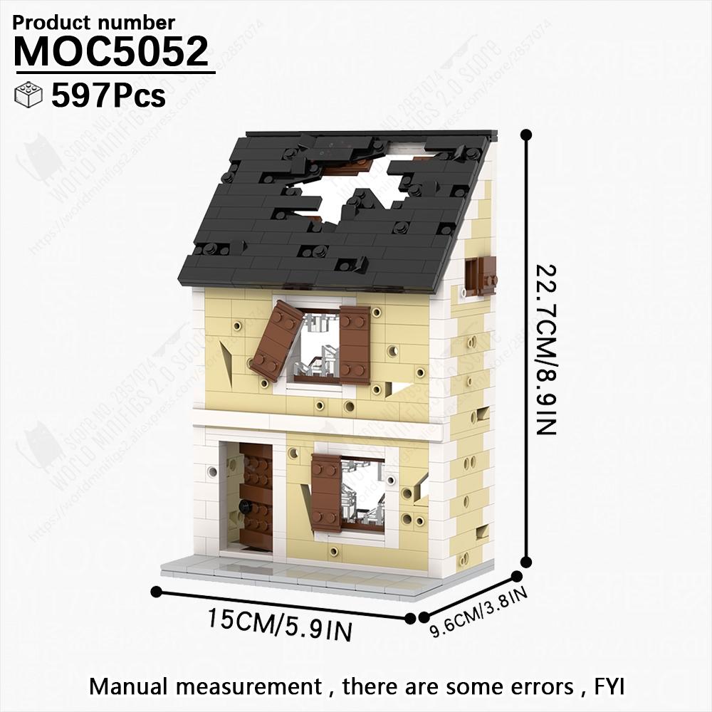 MOOXI Military WW2 Battlefield Ruin Damaged House Model MOC Bricks DIY Assembled Building Blocks Toys For Childrens Adults Gifts