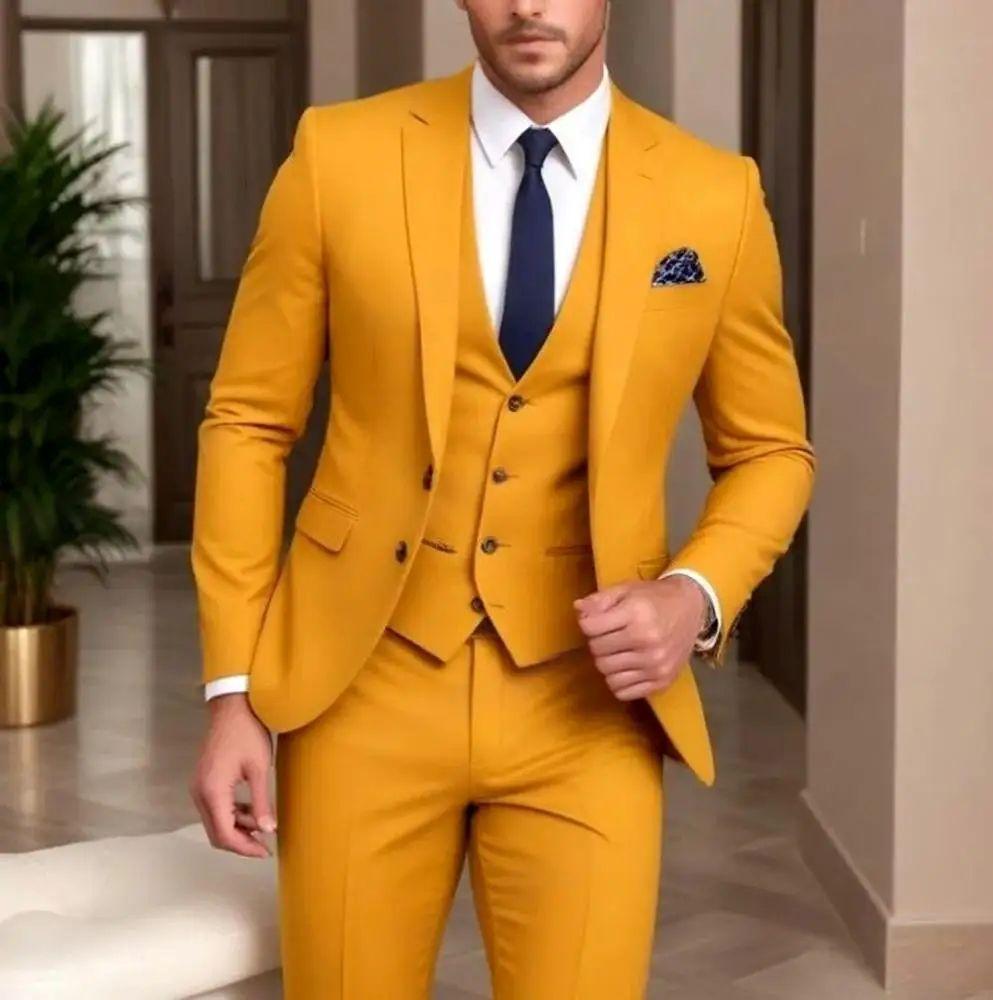 

Новый стиль Торговый Деловой Повседневный 3 Комплекта Костюмов Жених Свидетели Свадебный Банкетный Костюм Мужской 3 Предмета 5XL золотой