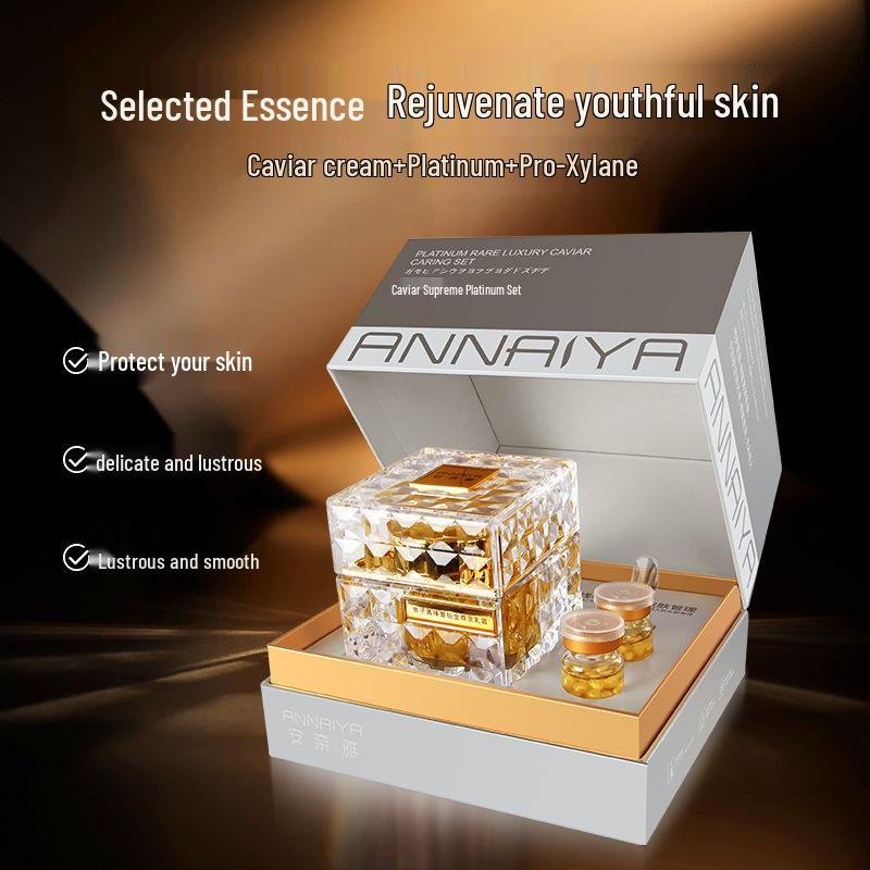 Set de Cuidado de la Piel con Caviar: Hidratante Reafirmante Antiarrugas para Líneas Finas - Crema Nutritiva, Refrescante, No Grasosa.