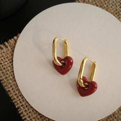 Nette Rote Herz Ohrringe Für Frauen Mädchen Einfache Glatte Liebe Hoop Ohrringe Mode Geometrische Ohrringe Party Runde Ohr Schmuck