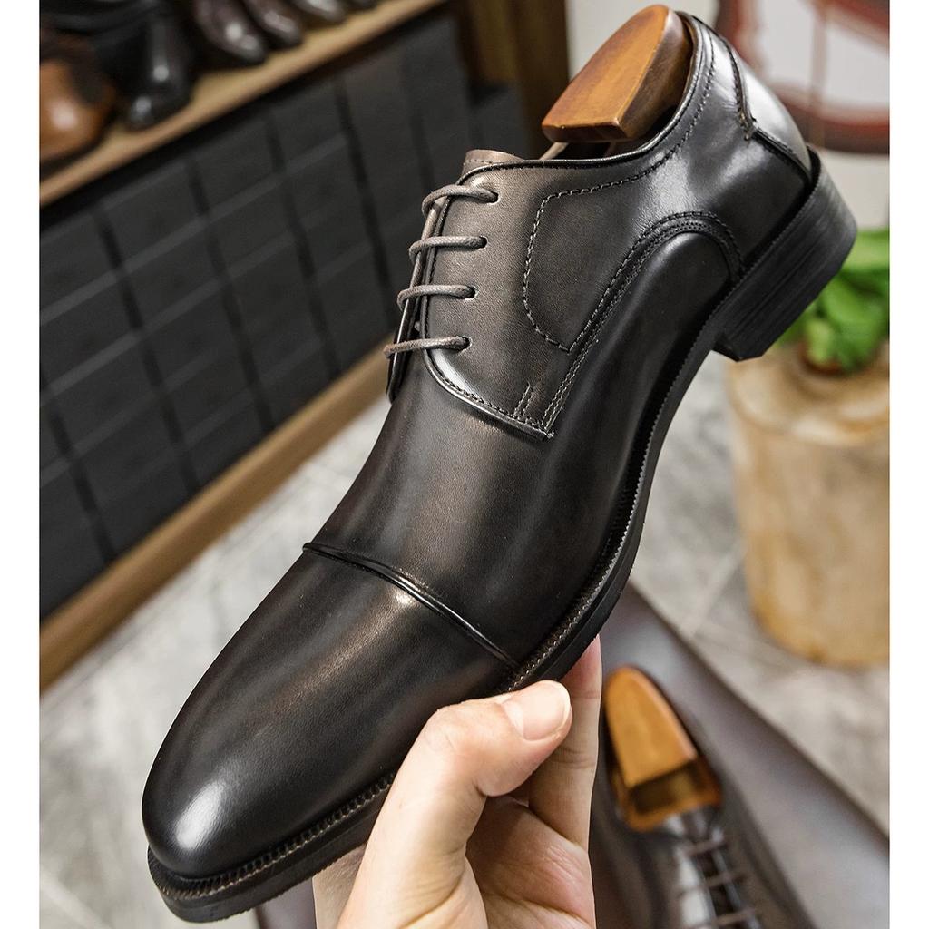 Mode Italienischer Luxus Echtes Leder Herren Oxfords Kleiderschuhe Handgefertigte Qualität 2025 Retro Elegant Grau Hochzeit Gesellschaftsschuhe für Herren