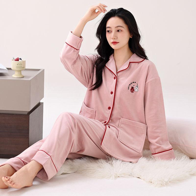 Autumn And Winter Women'S Thin Velvet Pajamas Women'S Island Velvet Warm Coral Velvet Loungewear Set Short Velvet