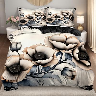 Retro-Blumenmuster 3D-bedruckte Bettbezug Elegantes einfaches Stil-Bettwäsche-Set Luxuriöse weiche Heimtextilien Bettbezug Kissenbezüge