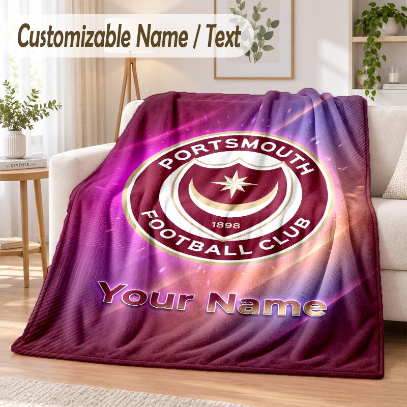 Custom Text Flannel Blanket Portsmouth FC Print Warm Cozy Blanket Home Sofa Bedding
