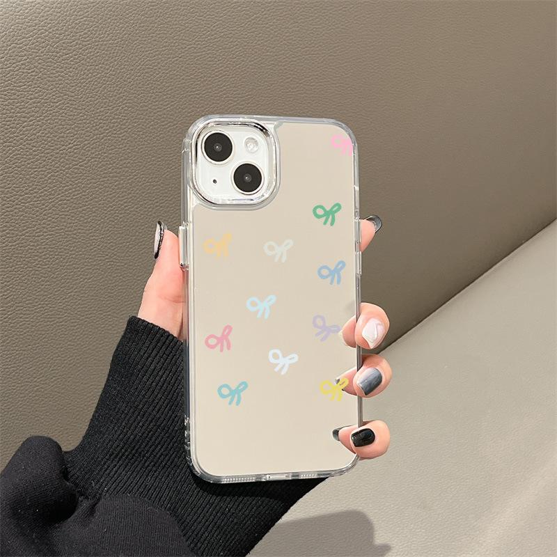 Niche Mirror Colored Bow for iPhone17ProMax Mobile Phone Case 16 Apple 13/14 Large Hole 15