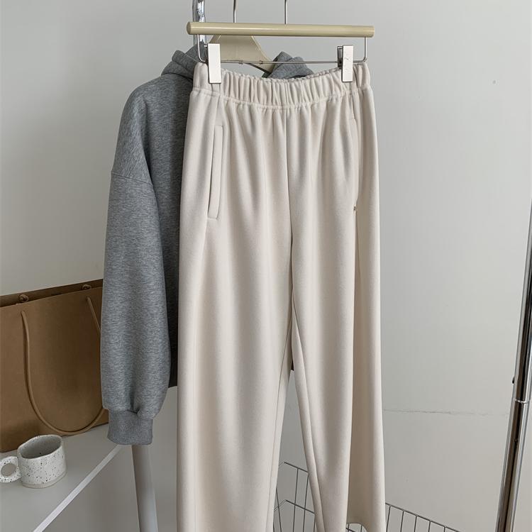 2024 Korean Wool-Blend Wide-Leg High-Waist Pants for Women - Autumn Edition with Velvet Lining