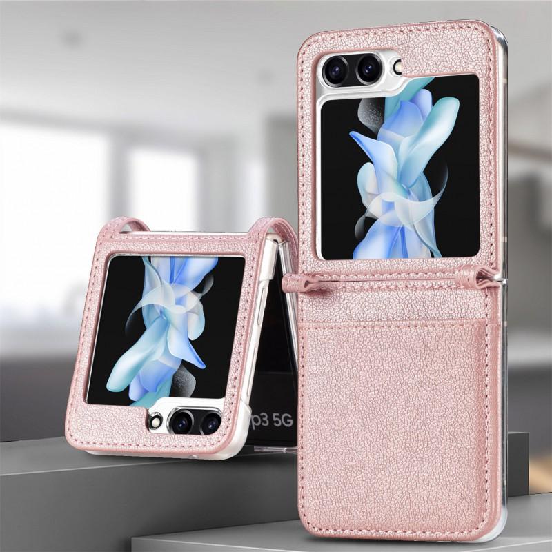 Étui à rabat en cuir à couverture intégrale avec emplacements pour cartes Galaxy Z Flip7 Flip6 Flip5 Flip4 Flip3 Support Magnétique