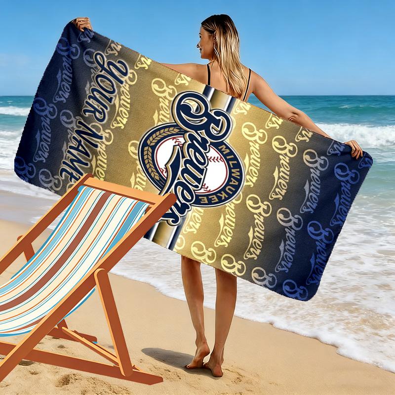 Name Custom Milwaukee Brewers Print Beach Towel, Large Soft Quick Dry Towel for Beach Camping Swimming