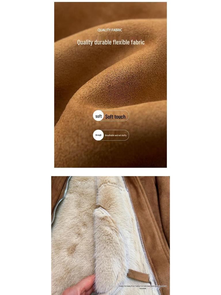 New Autumn/Winter Shearling Collar Velvet-Lined Leather Jacket