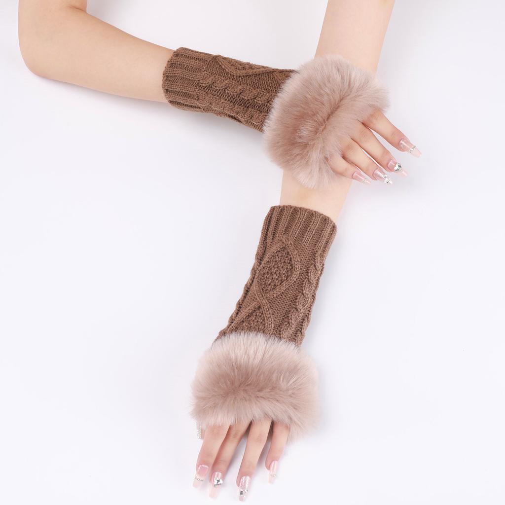 Diamond Shaped Short Gloves for Women Knitted Warm Half-finger Arm Sleeves