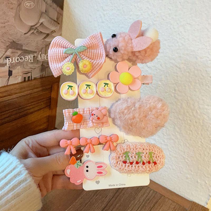 9-piece hair clip Fascinator Edge clip Women's side forehead bangs clip Fall/Winter plush cute hairpin Fascinator