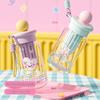 2026 Girls' Large Capacity Plastic Cup: Cartoon Design, Separate Tea & Water Straws, Includes Lanyard